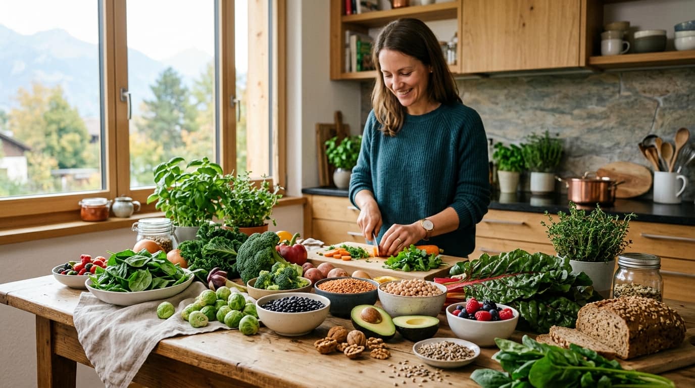 Folat und Folsäure mit grünem Gemüse, Hülsenfrüchten und weiteren folatreichen Lebensmitteln